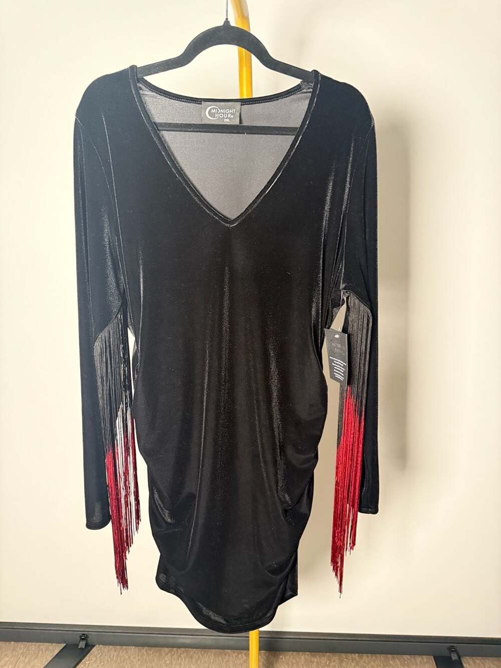 Midnight Hour Velvet Fringe Dress Size 2XL Black Red